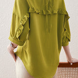 Solid color ruffle edge shirt