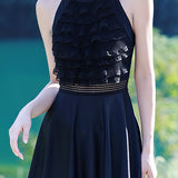 Halter neck clasp one-piece skirt swimsuit