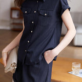 Loose cap sleeve shirt and wide-leg shorts set