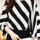 Striped batwing sleeve color block shirt