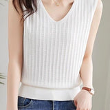 V-neck sleeveless textured knit tank top