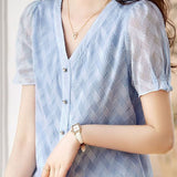 V-neck short sleeve textured shirt