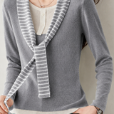 Casual Striped Spliced Tie Knit Top
