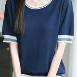 Ice silk color-blocked pullover knit top