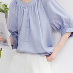 Casual gathered raglan lantern sleeve shirt - liwisi