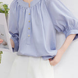 Casual gathered raglan lantern sleeve shirt - liwisi