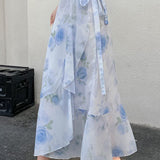 Printed ruffle tie skirt