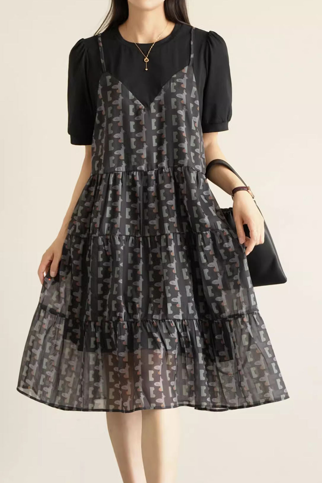 Casual faux two-piece ruffled dress - liwisi