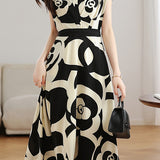 V-neck color block printed dress