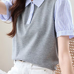Trendy faux two-piece striped shirt - liwisi