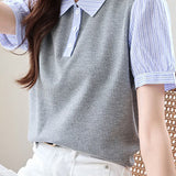 Trendy faux two-piece striped shirt - liwisi