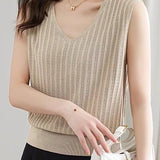 V-neck sleeveless textured knit tank top