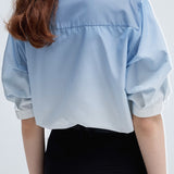 Blue and white gradient V-neck short sleeve shirt