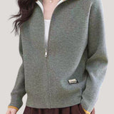 Casual Versatile Lapel Color-Block Knitted Cardigan - liwisi