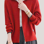 Casual Versatile Lapel Color-Block Knitted Cardigan - liwisi