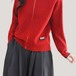 Casual Versatile Lapel Color-Block Knitted Cardigan - liwisi