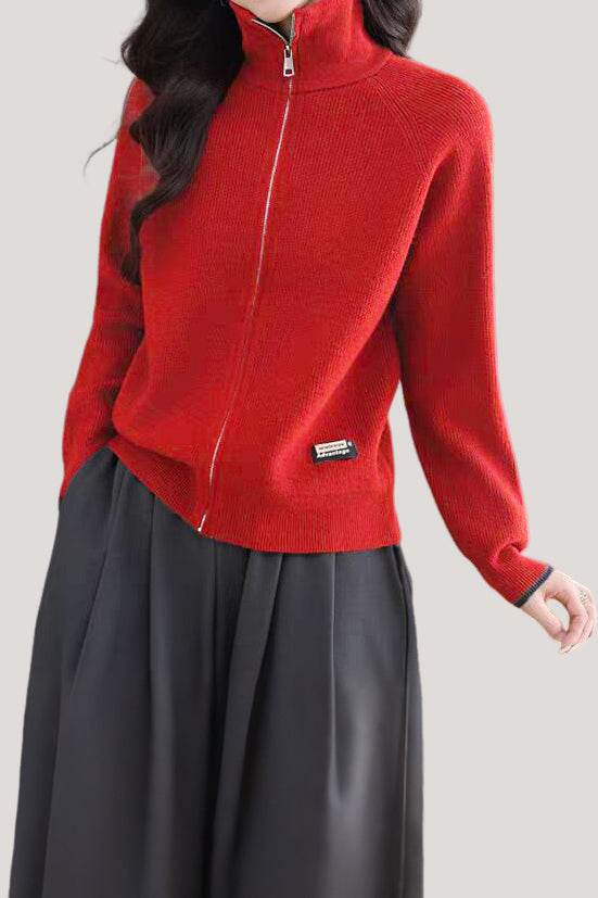 Casual Versatile Lapel Color-Block Knitted Cardigan - liwisi