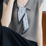 Collared scarf half-button sleeveless knit T-shirt