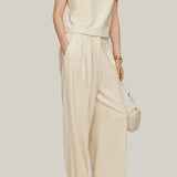 Round neck T-shirt with straight leg pants set