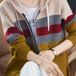 Casual Versatile Color-Block Hooded Zipper Knitted Cardigan - liwisi