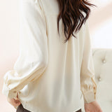 Elegant V-Neck Lace Paneled Long-Sleeve Shirt