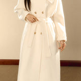 Casual Scarf Collar Gold Button Double-Faced Woolen Coat