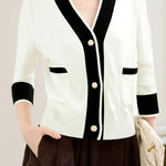Casual Color-Block V-Neck Knitted Cardigan - liwisi
