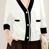 Casual Color-Block V-Neck Knitted Cardigan - liwisi