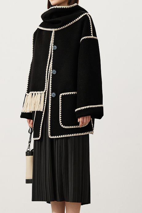 Elegant Woolen Coat with Bonus Scarf - liwisi