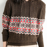 Casual Christmas Snowflake Ribbed Hooded Sweater - liwisi