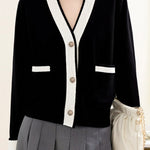 Casual Color-Block V-Neck Knitted Cardigan - liwisi