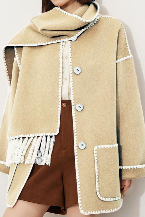 Elegant Woolen Coat with Bonus Scarf - liwisi