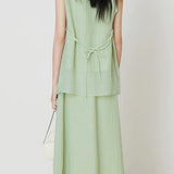 Round neck sleeveless irregular T-shirt and A-line skirt set