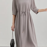 Minimalist elegant V-neck waist-cinched dress