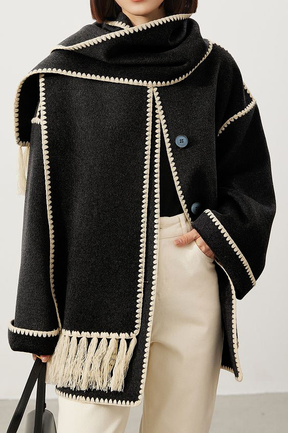 Elegant Woolen Coat with Bonus Scarf - liwisi