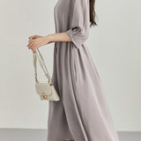 Minimalist elegant V-neck waist-cinched dress