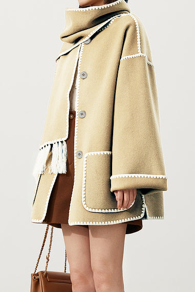 Elegant Woolen Coat with Bonus Scarf - liwisi