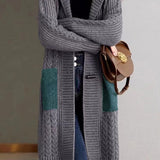 Casual Loose Spliced Hooded Knitted Coat