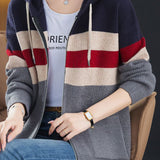 Casual Versatile Color-Block Hooded Zipper Knitted Cardigan - liwisi