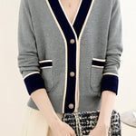 Casual Color-Block V-Neck Knitted Cardigan - liwisi