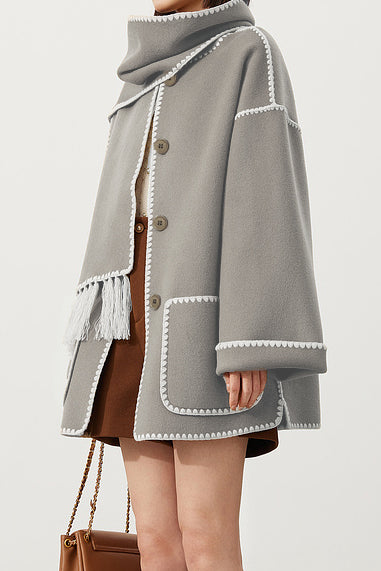 Elegant Woolen Coat with Bonus Scarf - liwisi