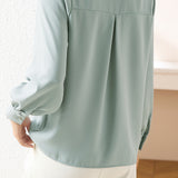 Elegant V-Neck Lace Paneled Long-Sleeve Shirt