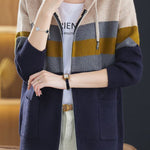 Casual Versatile Color-Block Hooded Zipper Knitted Cardigan - liwisi