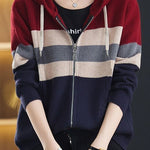 Casual Versatile Color-Block Hooded Zipper Knitted Cardigan - liwisi