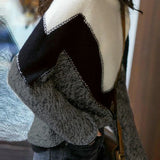 High-neck contrast-color knitted sweater