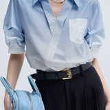 Blue and white gradient V-neck short sleeve shirt