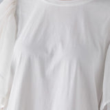 Bahan-bahan yang berbeza T-shirt lengan tulle ruffle leher bulat, disertakan 3 warna