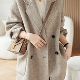 Elegant Lapel Herringbone Mid-Length Wool Coat
