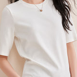Elegant Commuter Crew Neck Solid Cashmere T-Shirt
