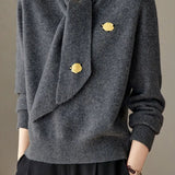 Elegant Scarf Collar Knit Sweater With 3D Pattern Decoration